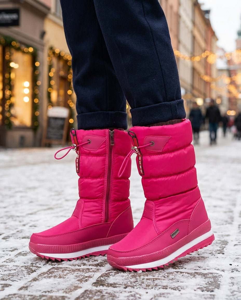 Bottes d’hiver matelassées pour femmes, imperméables, chaudes et doublées, semelle antidérapante, fermeture à glissière, chaussures d’hiver confortables | Sulvida