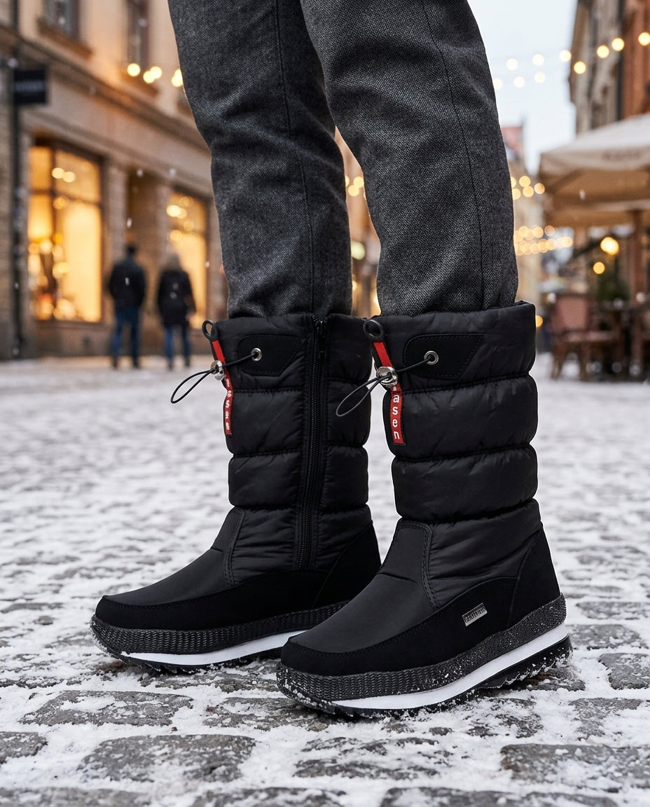 Bottes d’hiver matelassées pour femmes, imperméables, chaudes et doublées, semelle antidérapante, fermeture à glissière, chaussures d’hiver confortables | Sulvida
