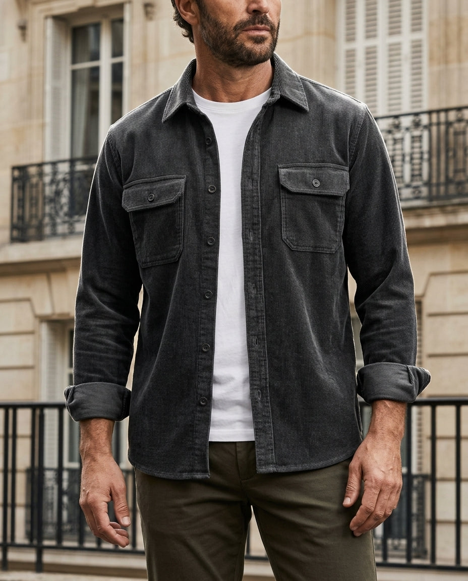 Ribfluwelen Overshirt Heren met Borstzakken – Vintage Werkstijl Overhemd Corduroy Canvas Jasoverhemd | Sulvida