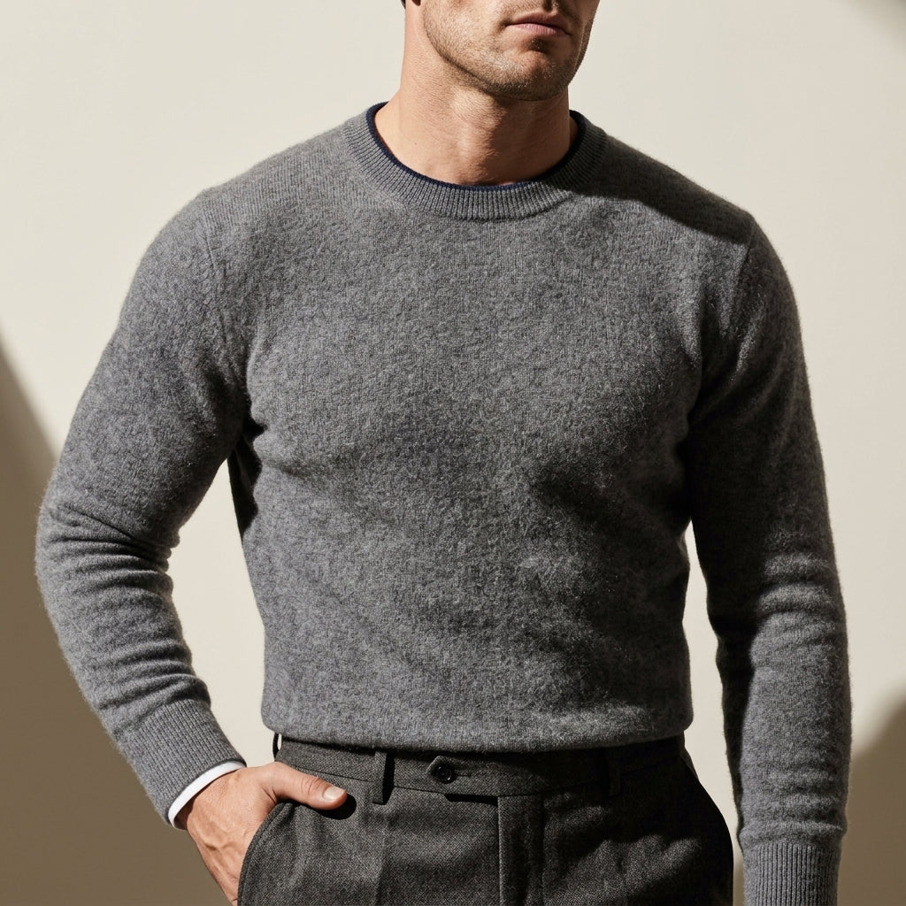Pull en cachemire fin pour homme à col rond – Modèle en maille – Bords côtelés – Confort léger | Sulvida