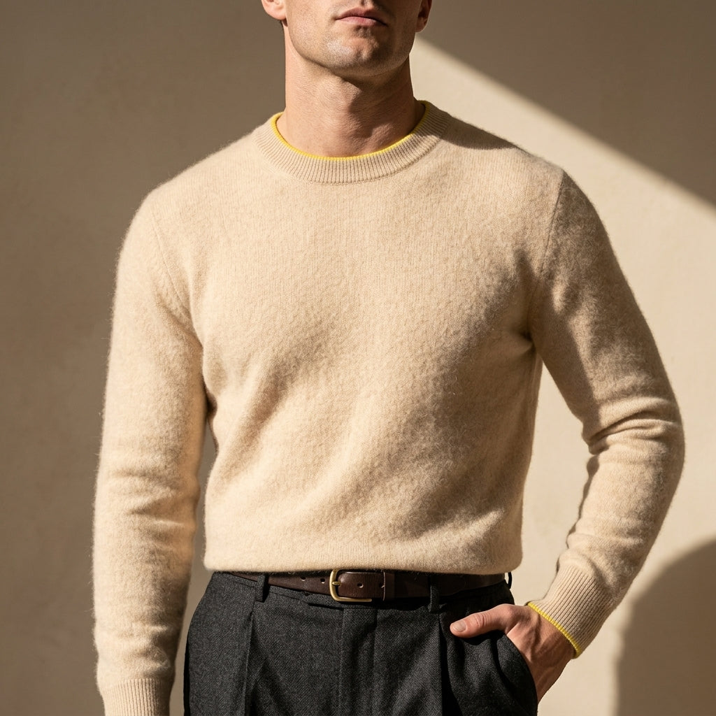 Pull en cachemire fin pour homme à col rond – Modèle en maille – Bords côtelés – Confort léger | Sulvida