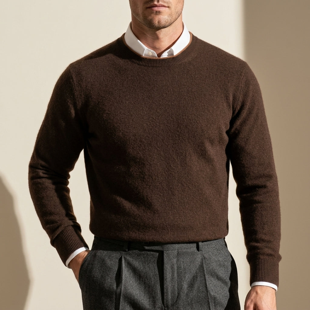 Pull en cachemire fin pour homme à col rond – Modèle en maille – Bords côtelés – Confort léger | Sulvida
