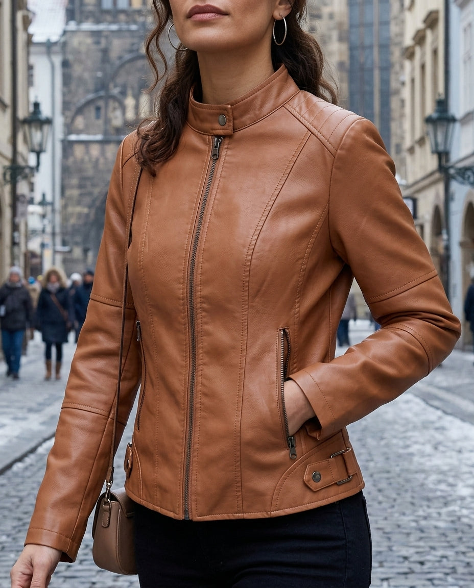 Leren Motorjack Dames Kort Gesneden Met Panelen Rood Zwart Beige Bruin Camel Moto Stijl Imitatieleer Biker | Sulvida
