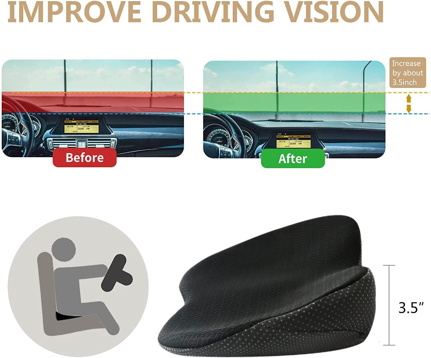 Autostoelkussen voor Kortere Bestuurders – Verhoogkussen met Memory Foam – Ergonomische Zitverhoger voor Auto – Comfort & Rugondersteuning | Sulvida