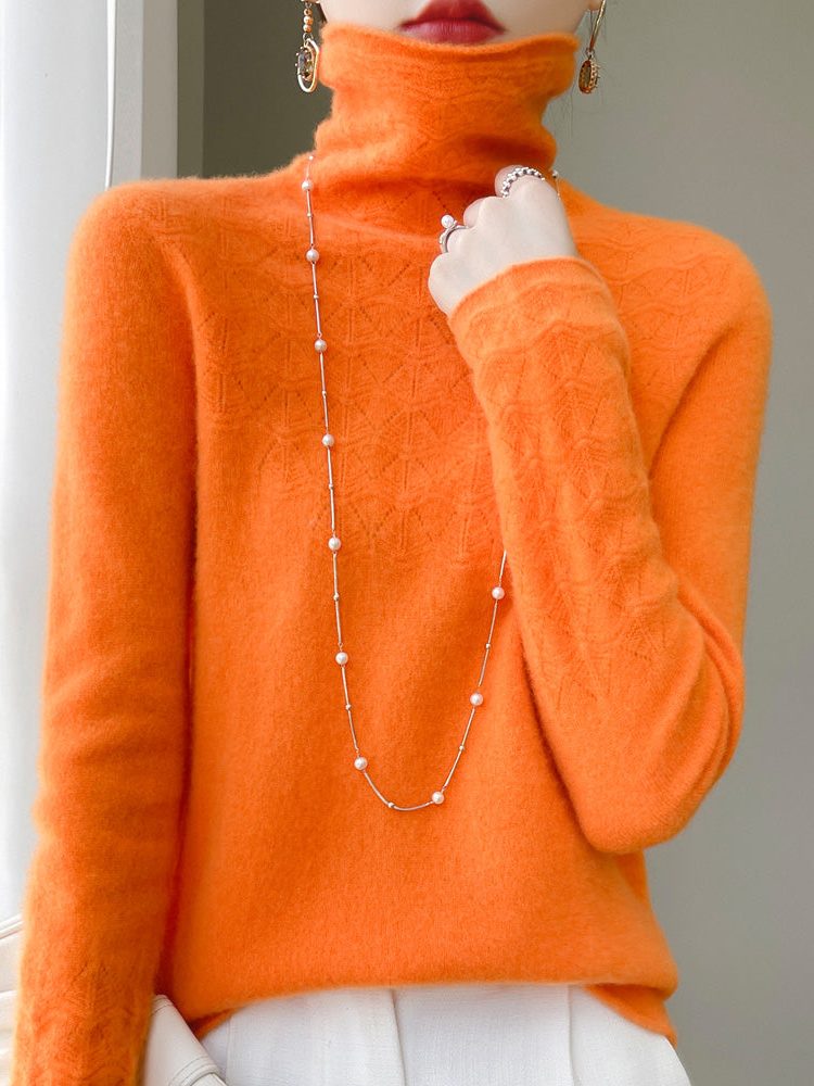 Pull à col roulé en tricot pointelle et finitions douces en cachemire pour des journées d’hiver élégantes et un look raffiné | Sulvida