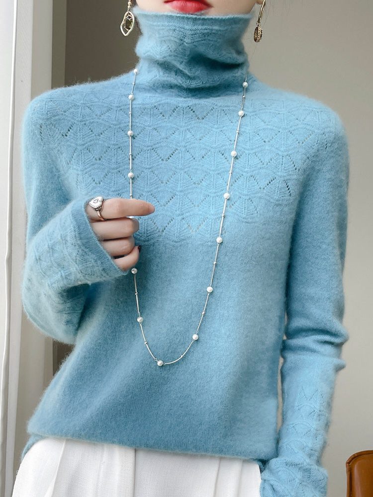 Pull à col roulé en tricot pointelle et finitions douces en cachemire pour des journées d’hiver élégantes et un look raffiné | Sulvida