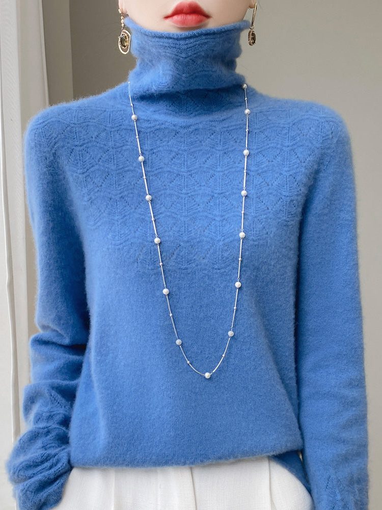 Pull à col roulé en tricot pointelle et finitions douces en cachemire pour des journées d’hiver élégantes et un look raffiné | Sulvida
