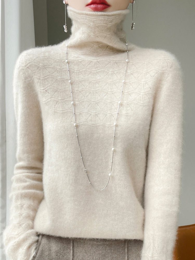 Pull à col roulé en tricot pointelle et finitions douces en cachemire pour des journées d’hiver élégantes et un look raffiné | Sulvida