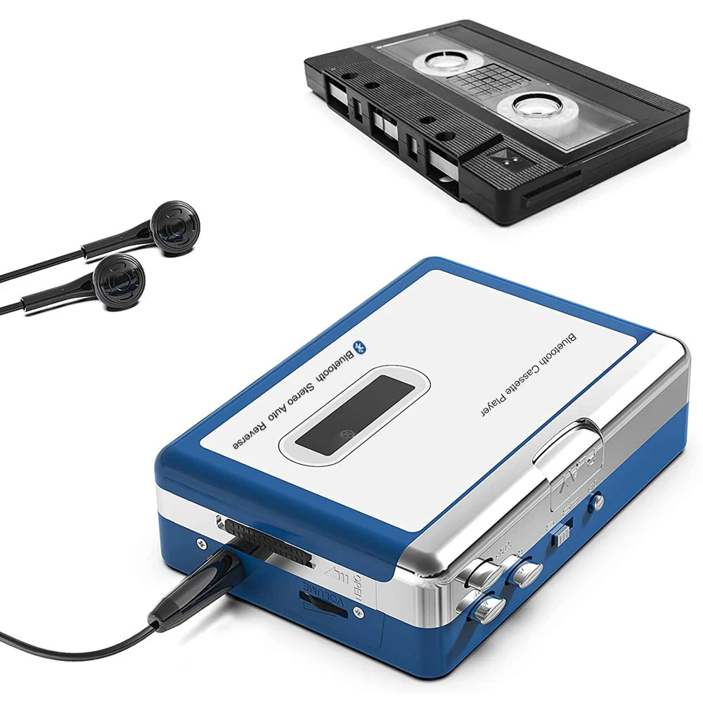 Lecteur de cassettes portable avec émetteur Bluetooth et fonction de rembobinage automatique, lecteur de musique rétro, audio vintage | Sulvida