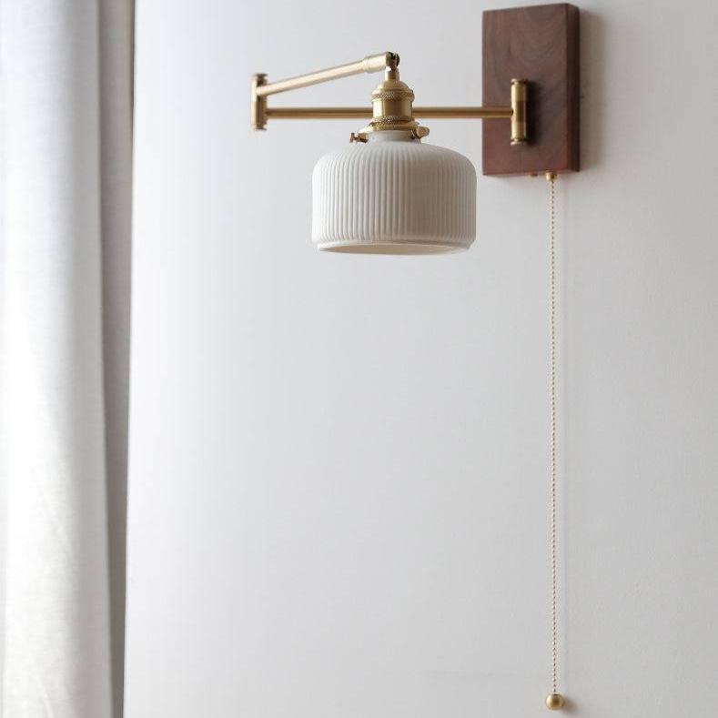 Wandlamp met Verstelbare Arm Houtaccent Keramiek Glazen Bol Leeshoek Slaapkamer Lichtbron Warm Licht | Sulvida
