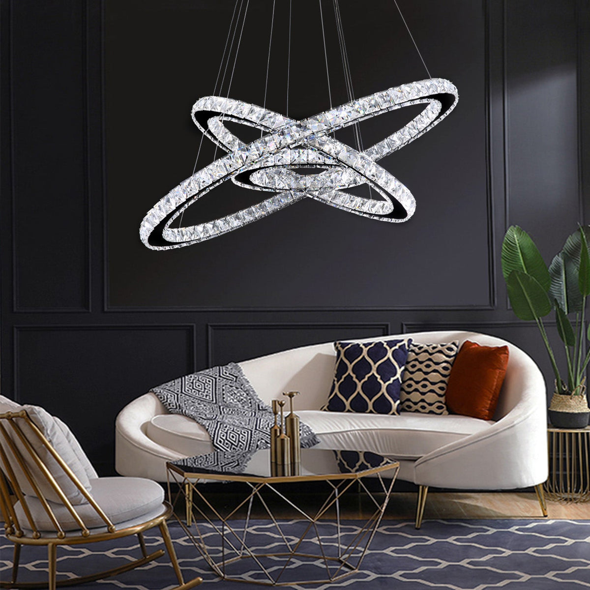 LED Kristallen Kroonluchter met Verstelbare Ringen Chroom Hanglamp Eetkamer en Woonkamer Verlichting | Sulvida