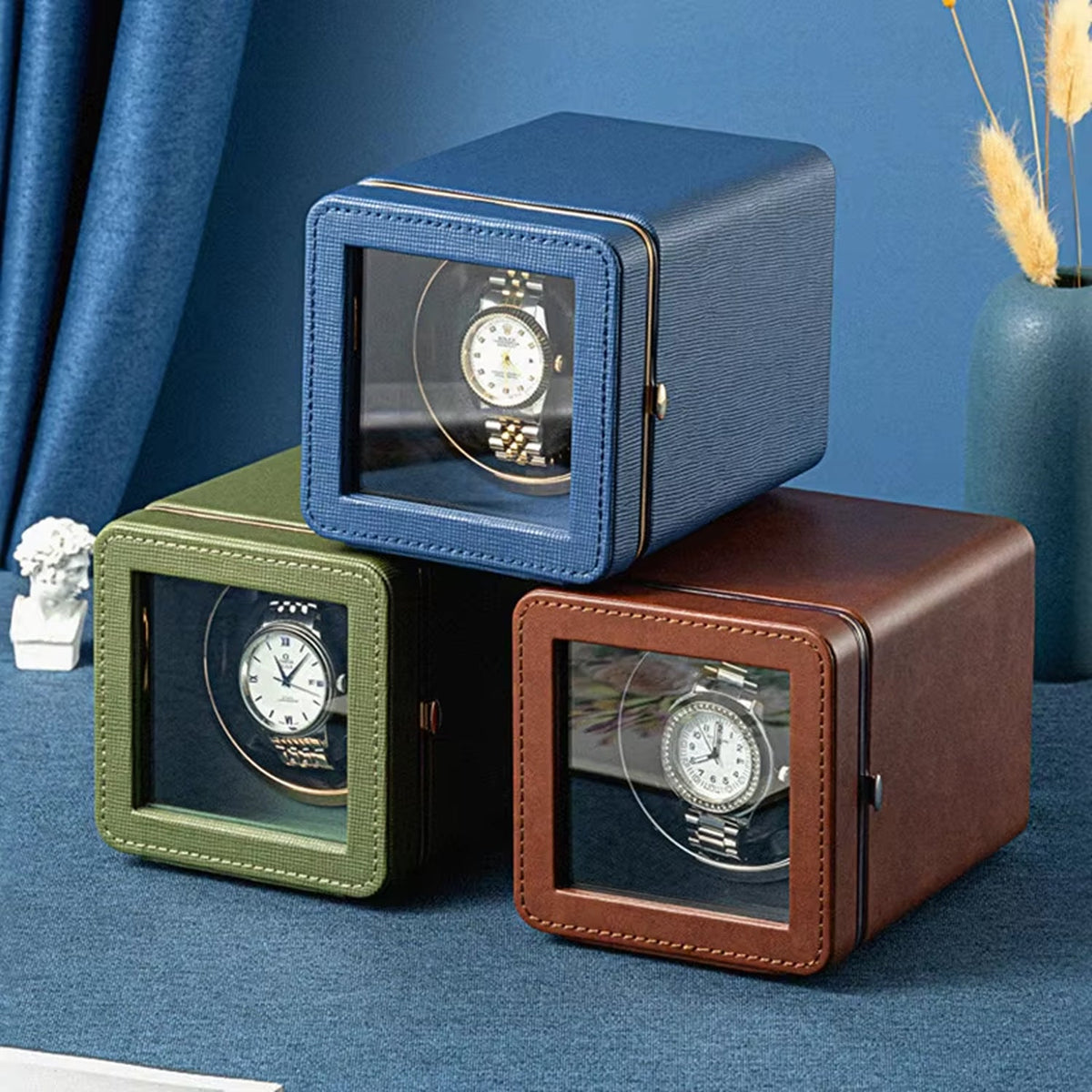 Horlogeopwinder Automatisch Zwart Groen Bruin Blauw Carbon met 5 Rotatiemodi USB-C Bediening Horloge Winder | Sulvida