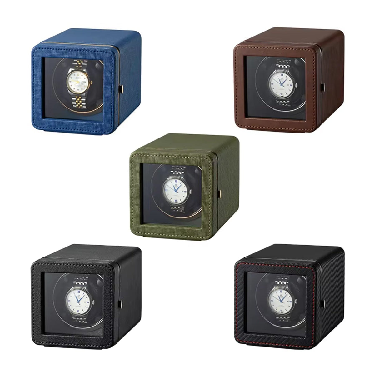 Horlogeopwinder Automatisch Zwart Groen Bruin Blauw Carbon met 5 Rotatiemodi USB-C Bediening Horloge Winder | Sulvida
