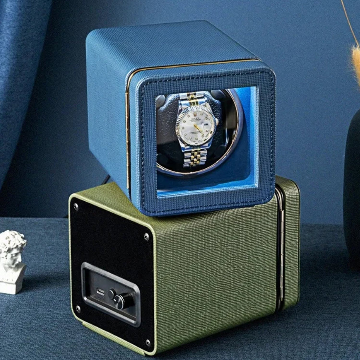 Horlogeopwinder Automatisch Zwart Groen Bruin Blauw Carbon met 5 Rotatiemodi USB-C Bediening Horloge Winder | Sulvida