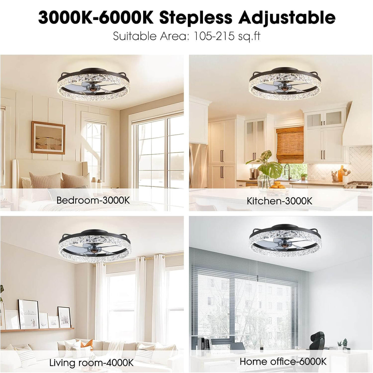 Ronde plafondventilator met verlichting dimbaar 50 cm modern design LED-strip afstandsbediening slaapkamer | Sulvida