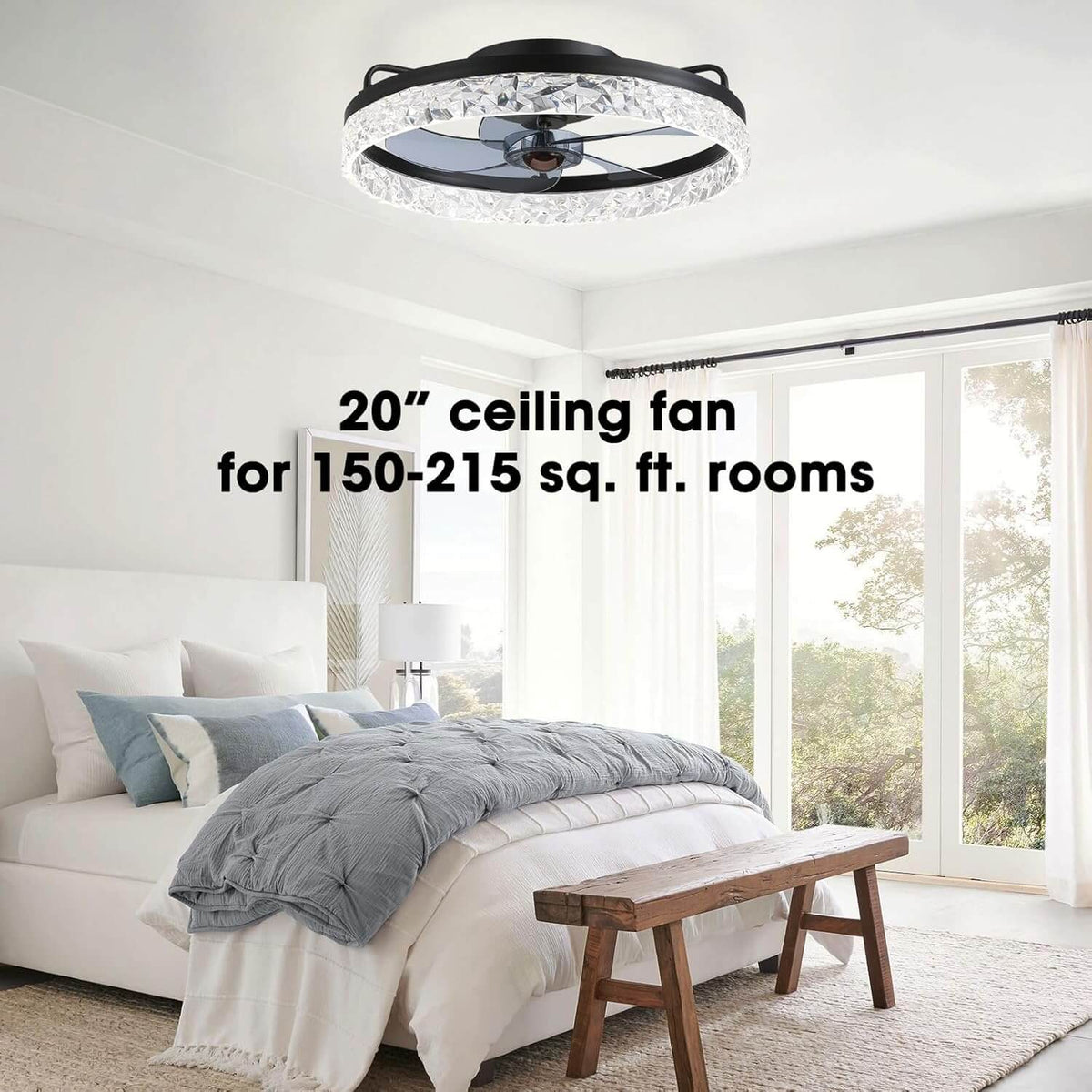 Ronde plafondventilator met verlichting dimbaar 50 cm modern design LED-strip afstandsbediening slaapkamer | Sulvida