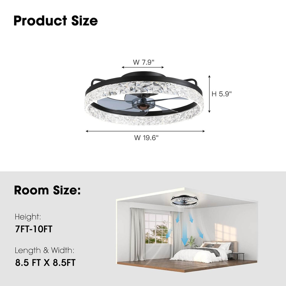 Ronde plafondventilator met verlichting dimbaar 50 cm modern design LED-strip afstandsbediening slaapkamer | Sulvida