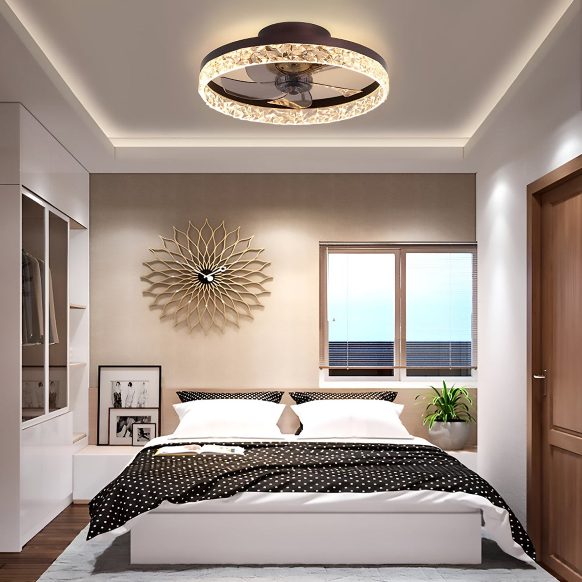 Ronde plafondventilator met verlichting dimbaar 50 cm modern design LED-strip afstandsbediening slaapkamer | Sulvida