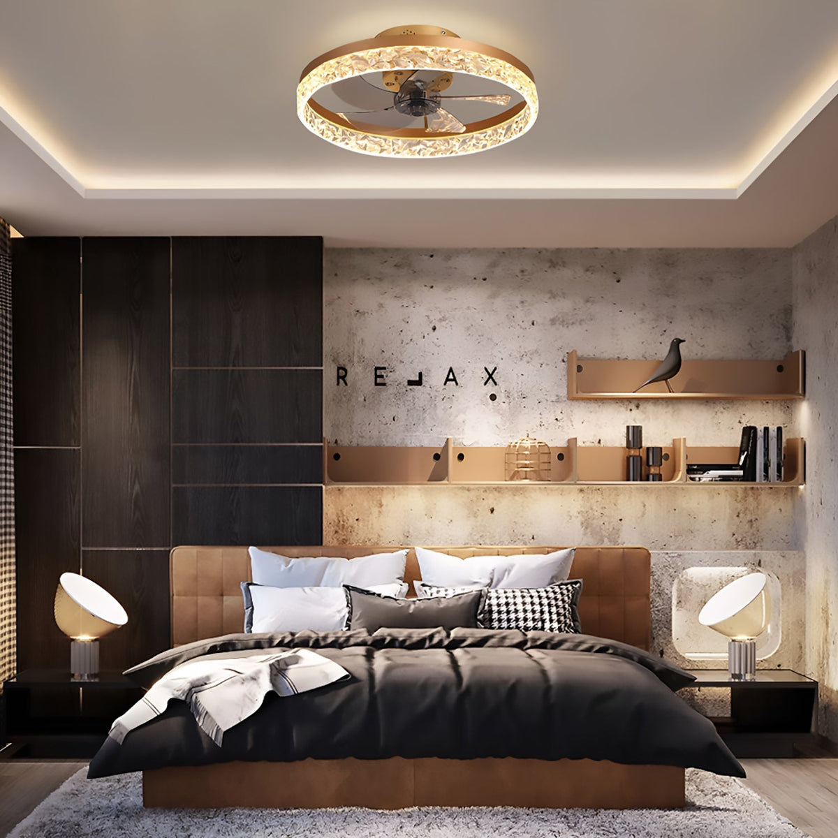 Ronde plafondventilator met verlichting dimbaar 50 cm modern design LED-strip afstandsbediening slaapkamer | Sulvida