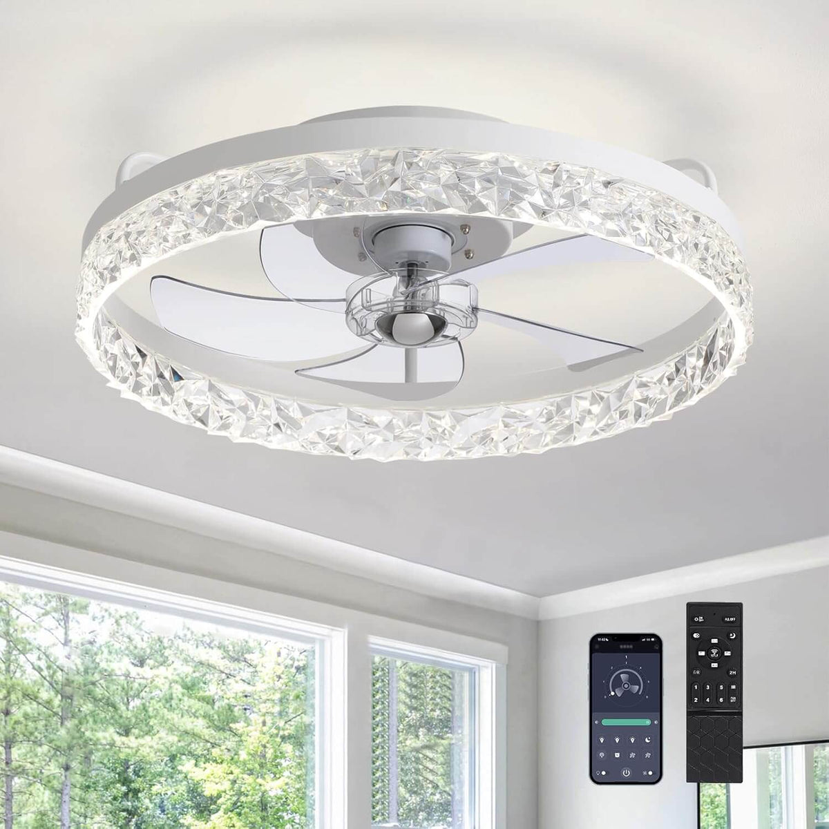 Ronde plafondventilator met verlichting dimbaar 50 cm modern design LED-strip afstandsbediening slaapkamer | Sulvida