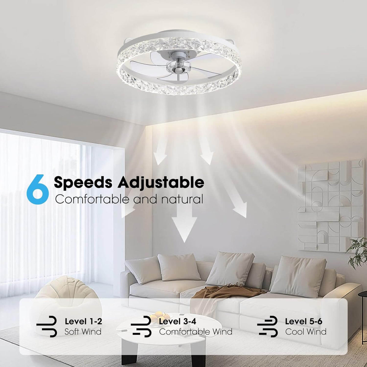 Ronde plafondventilator met verlichting dimbaar 50 cm modern design LED-strip afstandsbediening slaapkamer | Sulvida