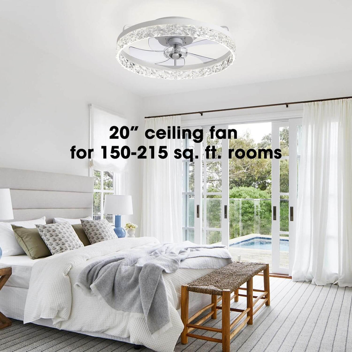 Ronde plafondventilator met verlichting dimbaar 50 cm modern design LED-strip afstandsbediening slaapkamer | Sulvida
