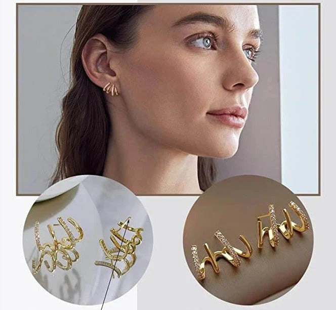 Oorbellen Vier Klauwen Design Zirkonia Zilver Goud Elegante Earcuff Sierlijk Oorknopje Dames Accessoire | Sulvida