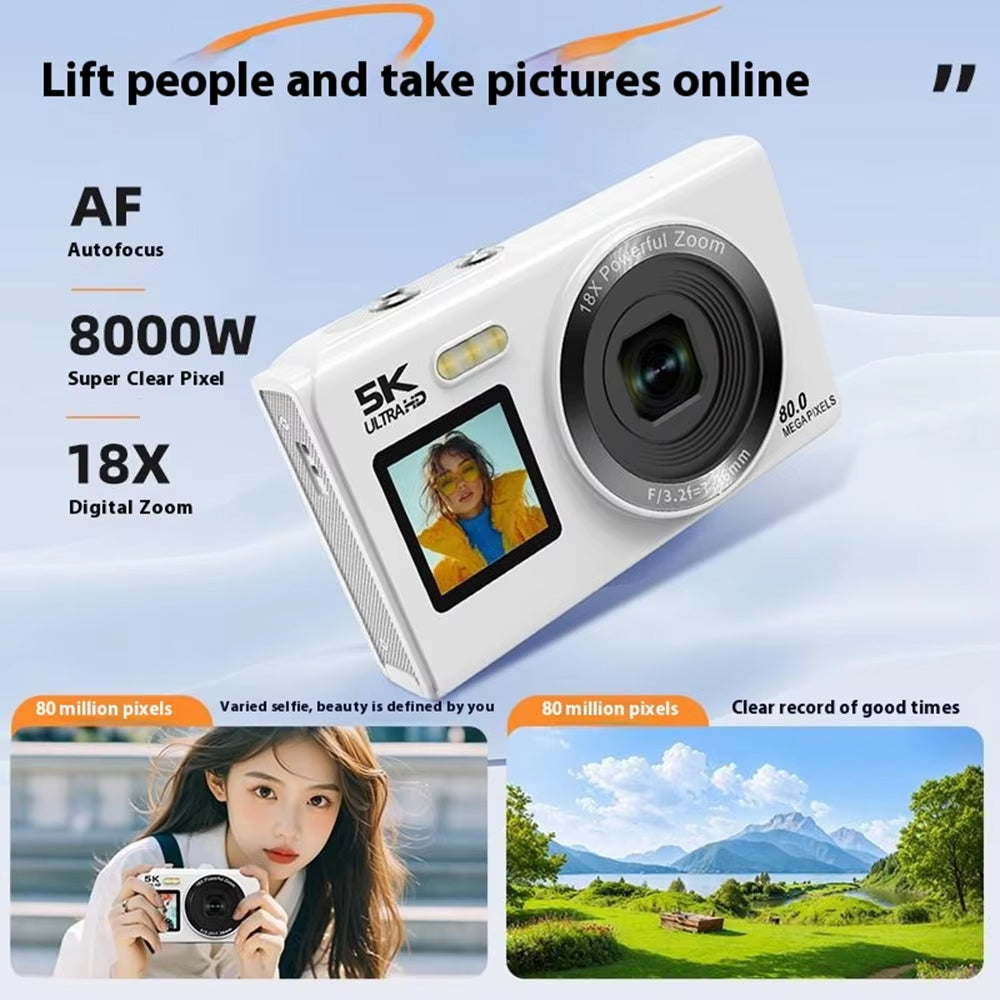 Appareil photo numérique vidéo 5K, 80 MP, double écran, zoom 18x et autofocus, pour le vlogging, les selfies et les voyages | Sulvida