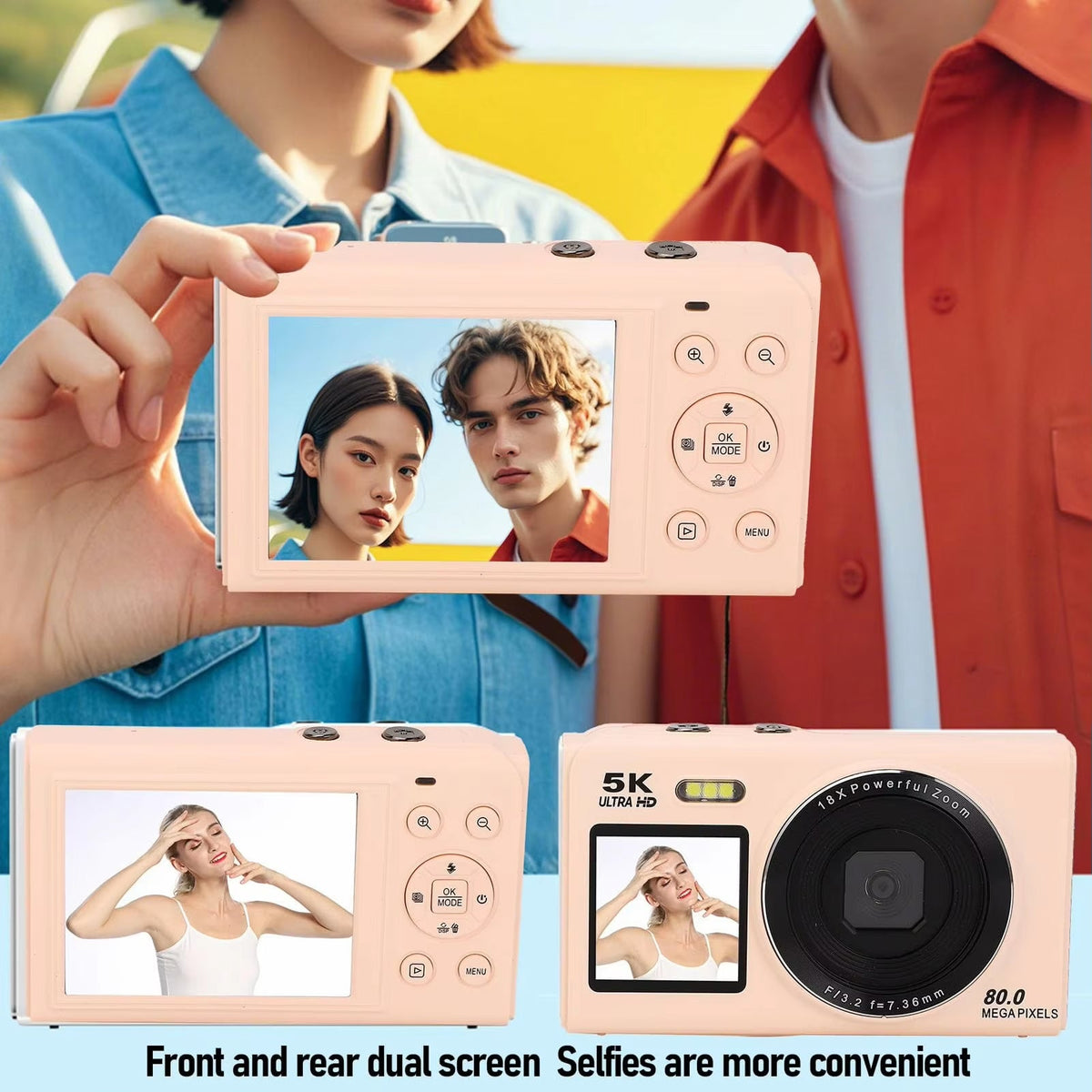 Appareil photo numérique vidéo 5K, 80 MP, double écran, zoom 18x et autofocus, pour le vlogging, les selfies et les voyages | Sulvida