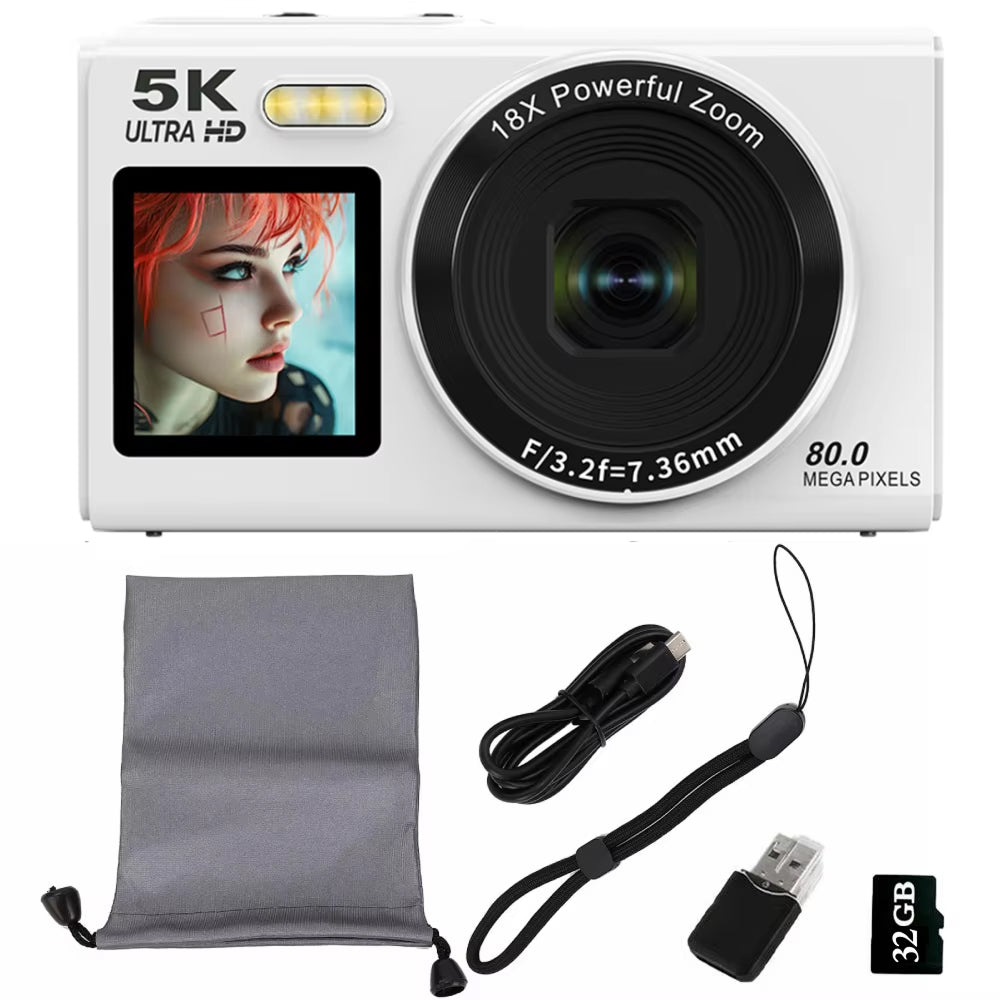 Appareil photo numérique vidéo 5K, 80 MP, double écran, zoom 18x et autofocus, pour le vlogging, les selfies et les voyages | Sulvida