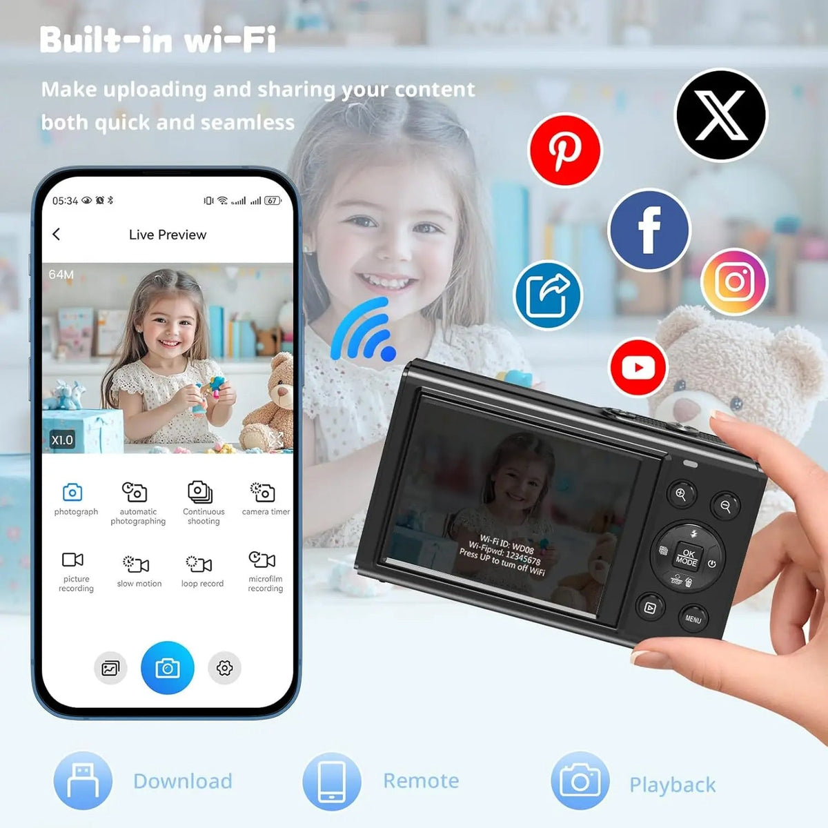Appareil photo numérique vidéo 5K, 80 MP, double écran, zoom 18x et autofocus, pour le vlogging, les selfies et les voyages | Sulvida