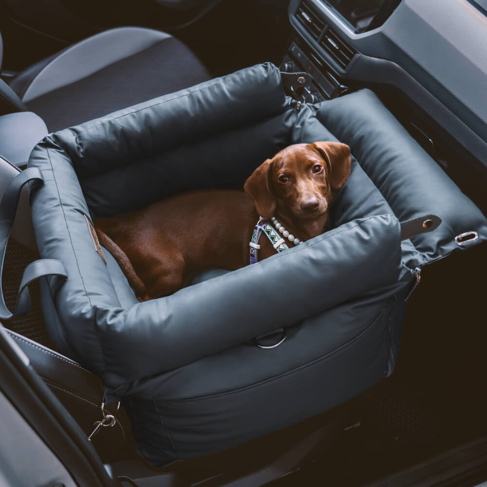 Hondenautostoel Autobench Hond met Veiligheidsriem Reisbed Auto Stoelverhoger Grijs Blauw Oranjegroen | Sulvida