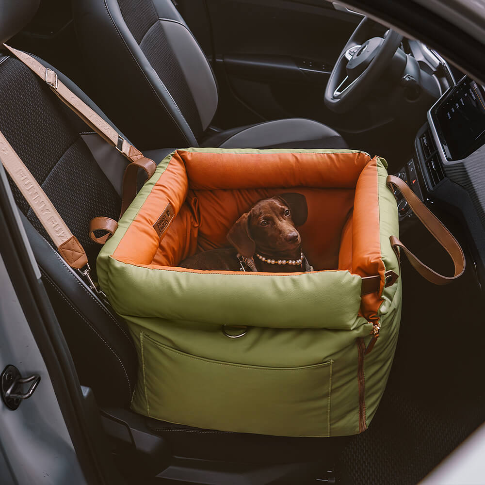 Hondenautostoel Autobench Hond met Veiligheidsriem Reisbed Auto Stoelverhoger Grijs Blauw Oranjegroen | Sulvida