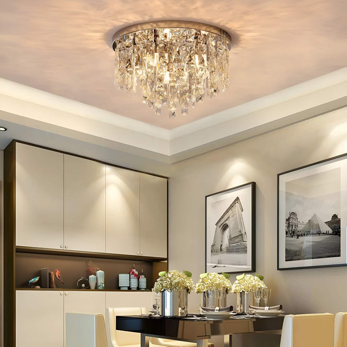 Kristallen plafondlamp rond chroom Ø30-60cm hangverlichting glamour slaapkamer woonkamer kroonluchter | Sulvida