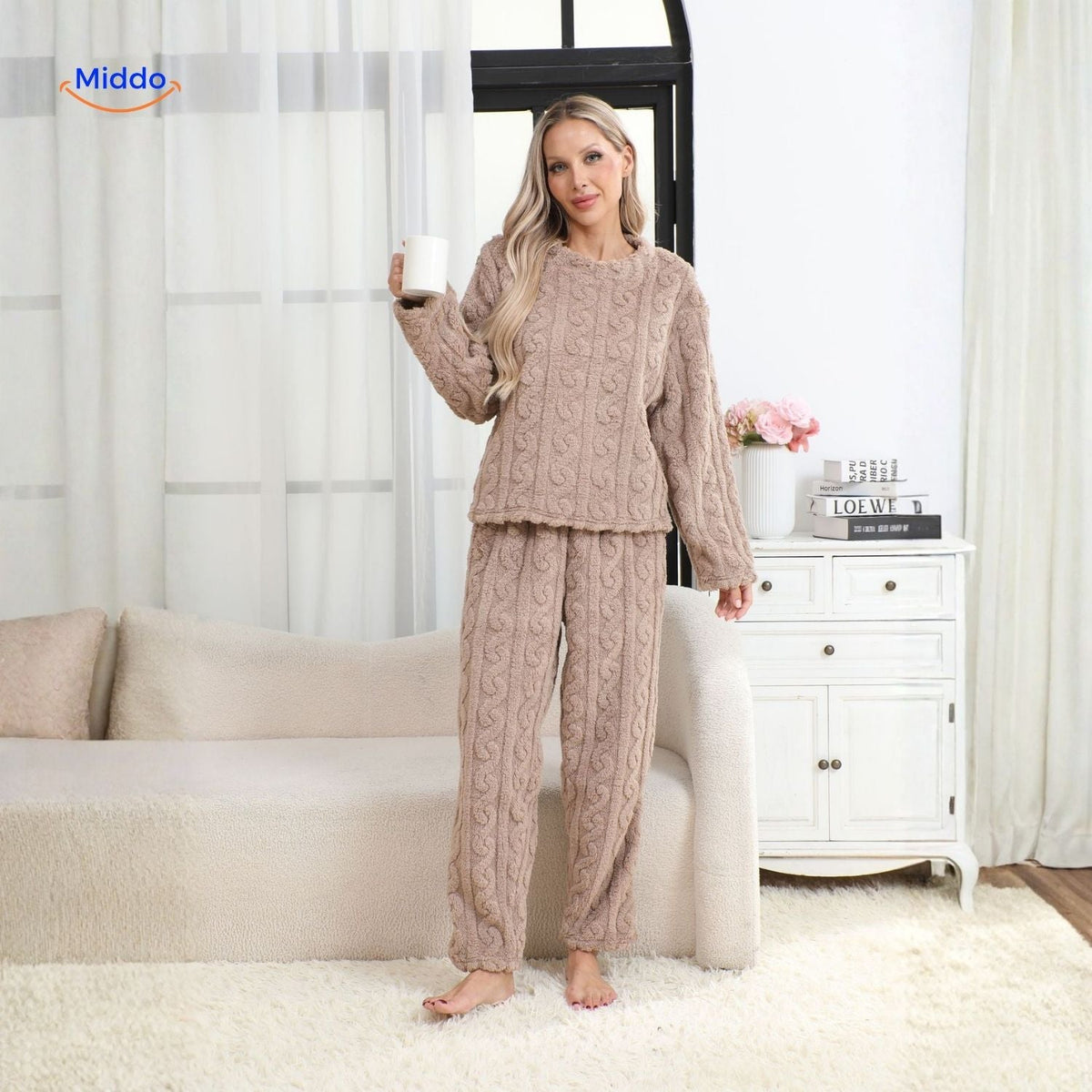 Fleece Pyjama Set Dames Heren Warm Loungewear Zacht Winterpyjama Nachtkleding Huispak Comfortabel Fluffy | Sulvida