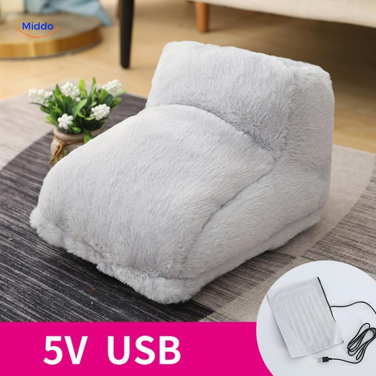 USB Voetenwarmerzak Pluche Elektrisch Verwarmingskussen Grijs Roze 5V Comfort Warme Voeten Herfst Winter | Sulvida