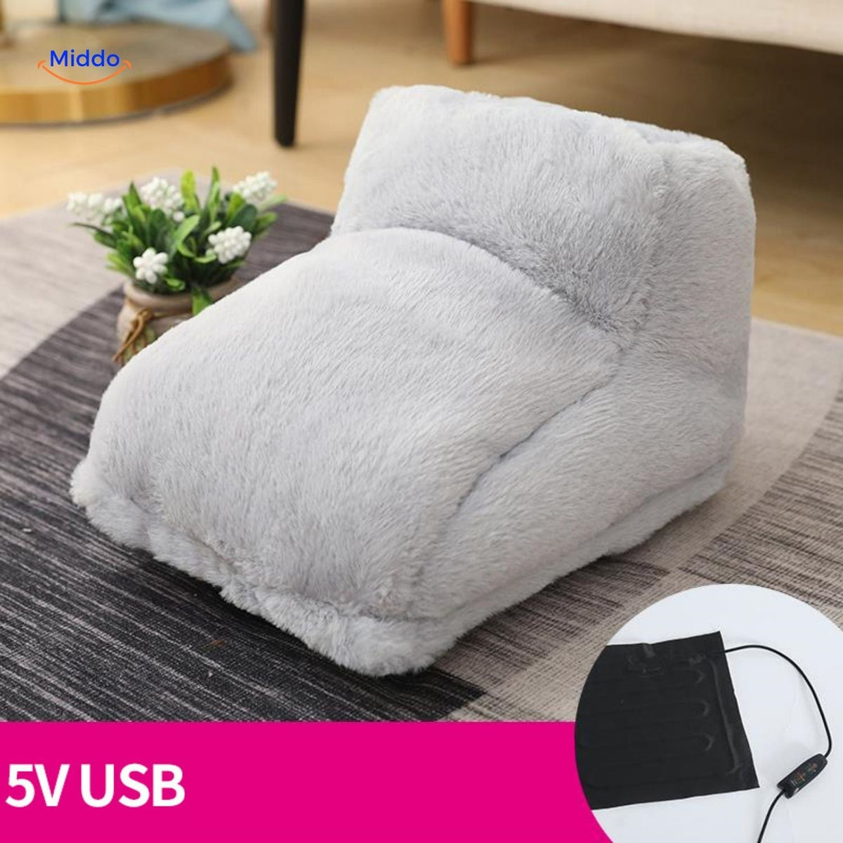 USB Voetenwarmerzak Pluche Elektrisch Verwarmingskussen Grijs Roze 5V Comfort Warme Voeten Herfst Winter | Sulvida