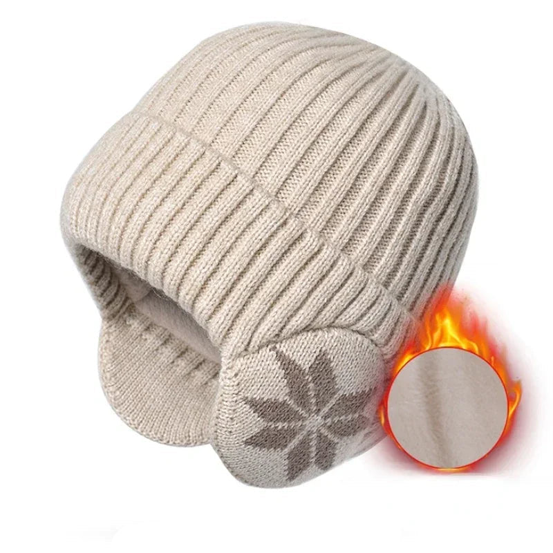 Gebreide Wintermuts met Oorwarmers Unisex Geruit Patroon Zachte Fleece Voering Rekbaar Warm Wintersport | Sulvida