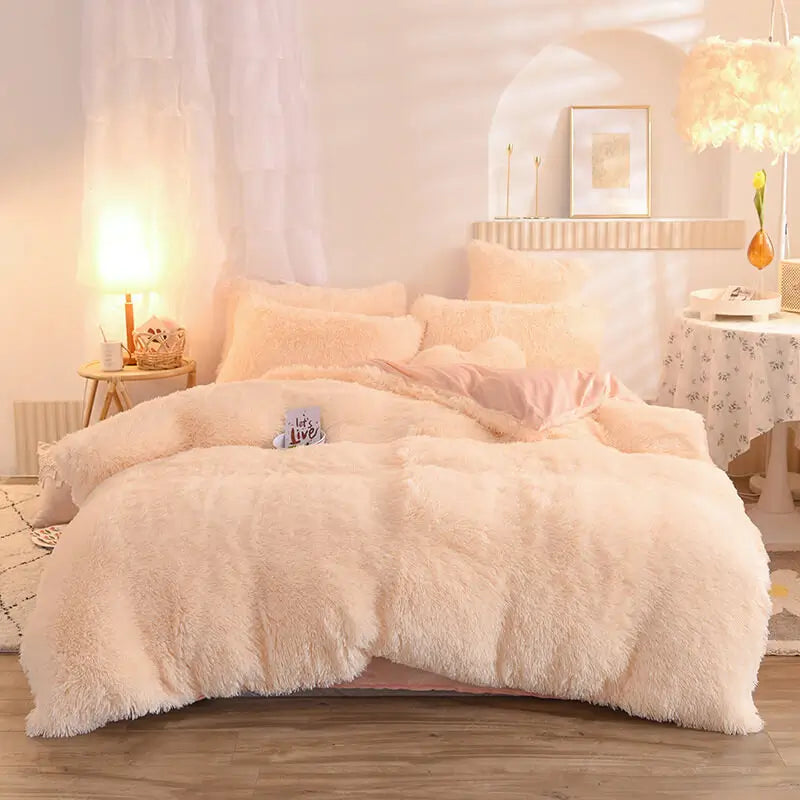 Pluche Fleece Dekbedset Winterwarm Teddy Slaapkamerlinnen 3-4-delig met Overtrek Laken en Kussenslopen | Sulvida