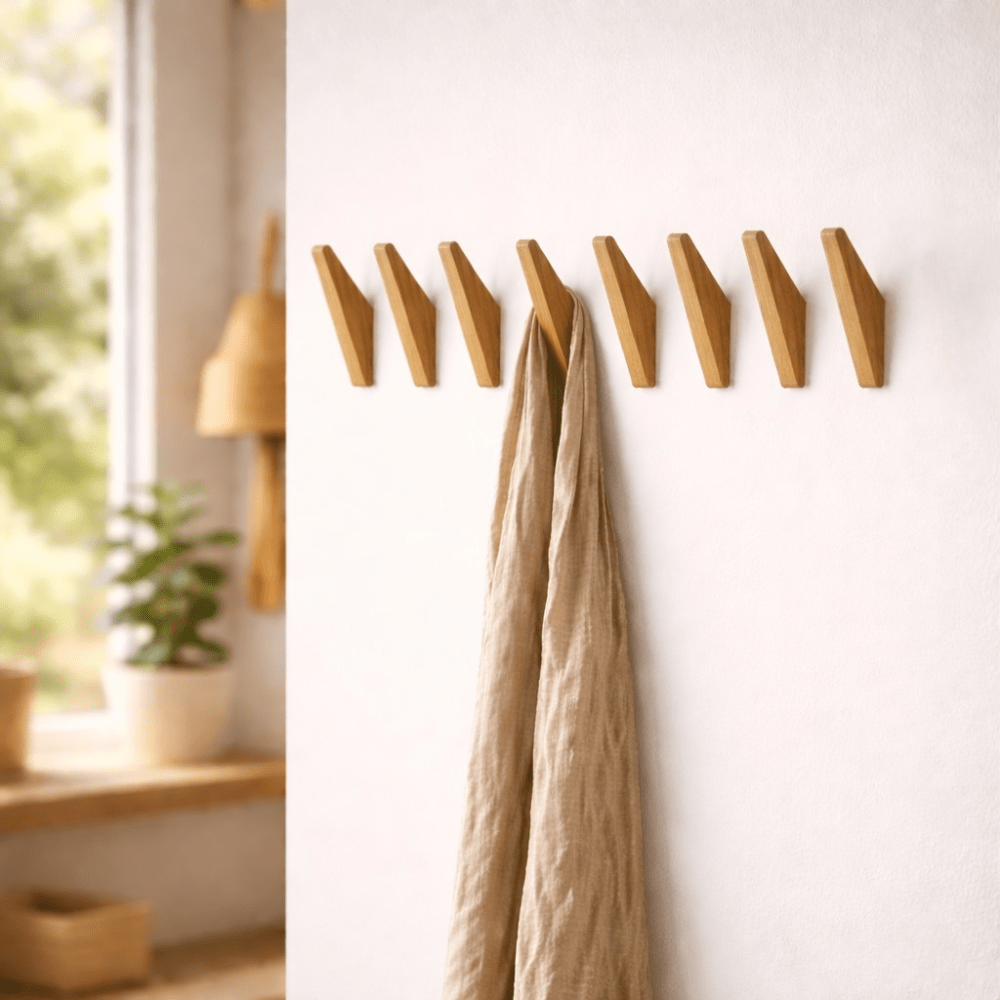 Wandkapstok Hout Set van 2/4/6/8 Haken Natuurlijk Tweekleurig Hal Slaapkamer Bohemian Stijl Wandmontage | Sulvida