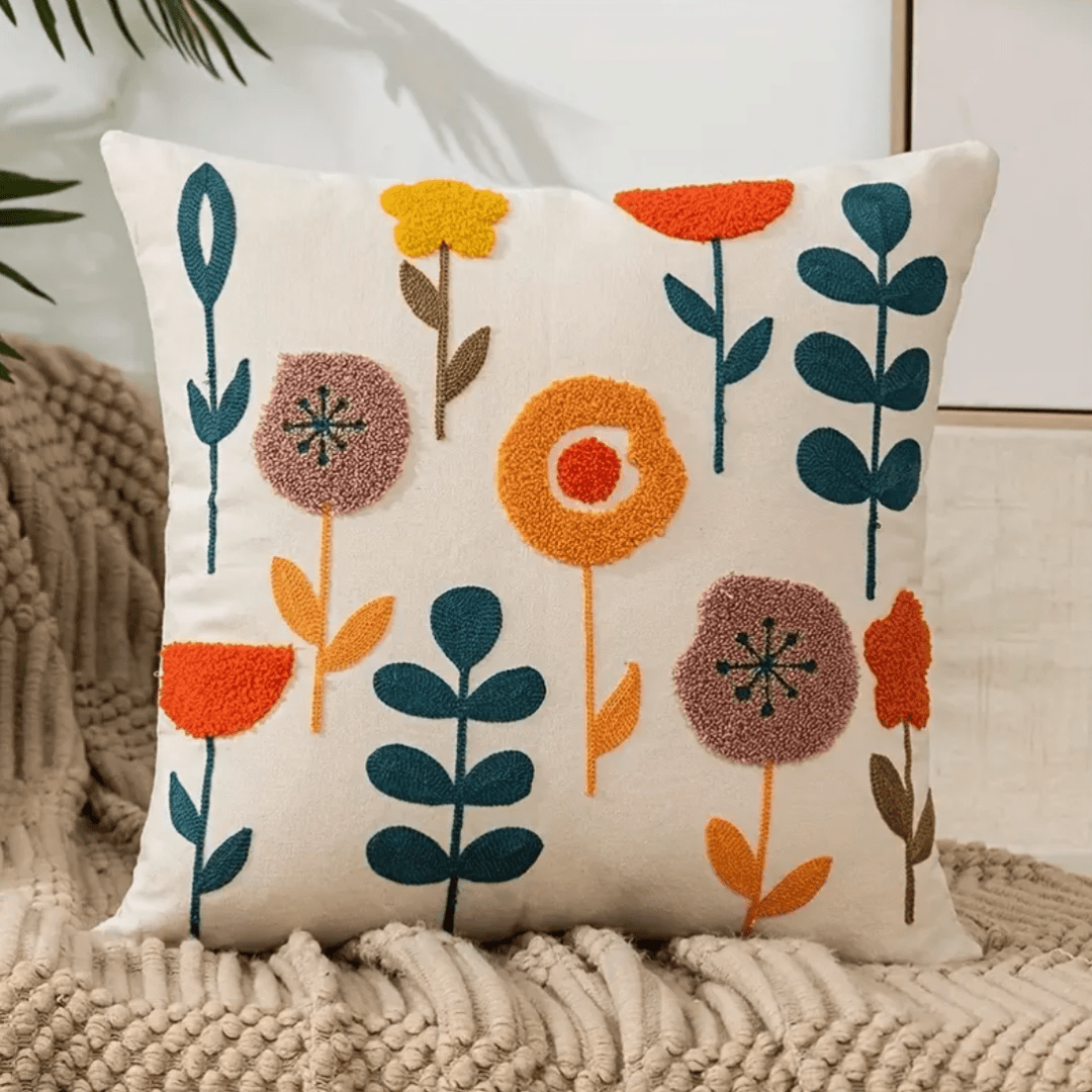Sierkussen met Bloemenmotief 45x45 cm – Decoratief Kussen voor Bank Stoel Bed Woonkamer Slaapkamer Interieur | Sulvida