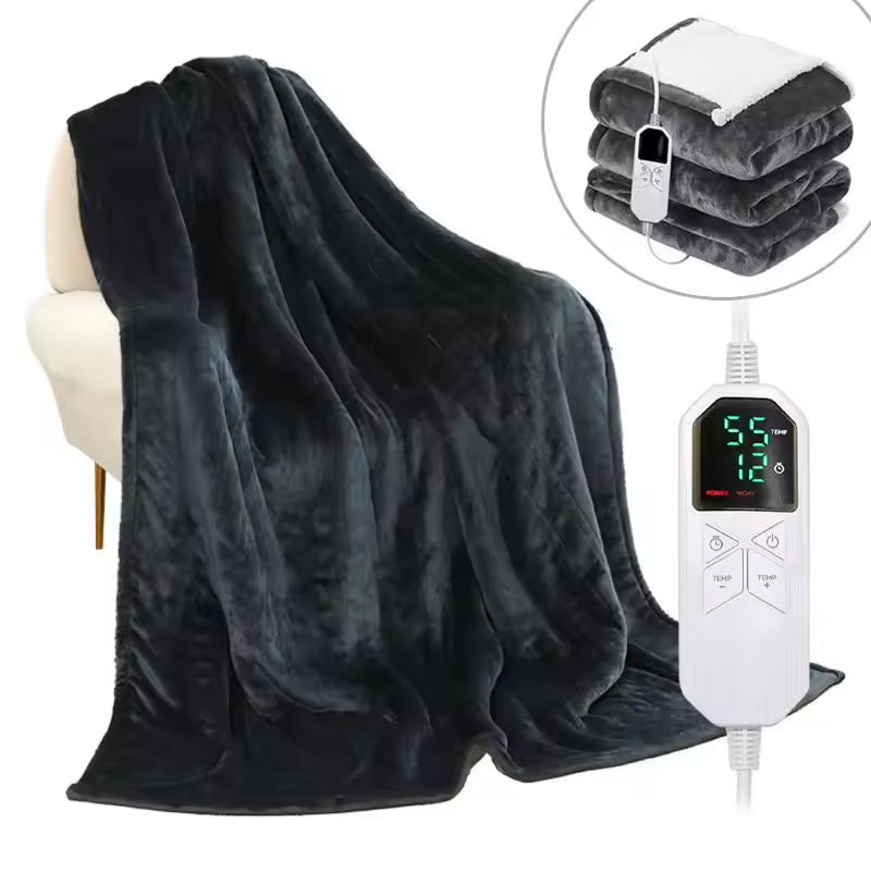 Plaid chauffant avec télécommande, gris M 80x140 cm – Couverture électrique avec écran numérique pour canapé | Sulvida