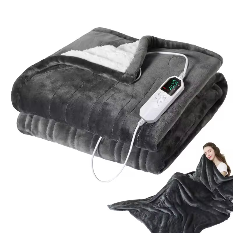 Plaid chauffant avec télécommande, gris M 80x140 cm – Couverture électrique avec écran numérique pour canapé | Sulvida