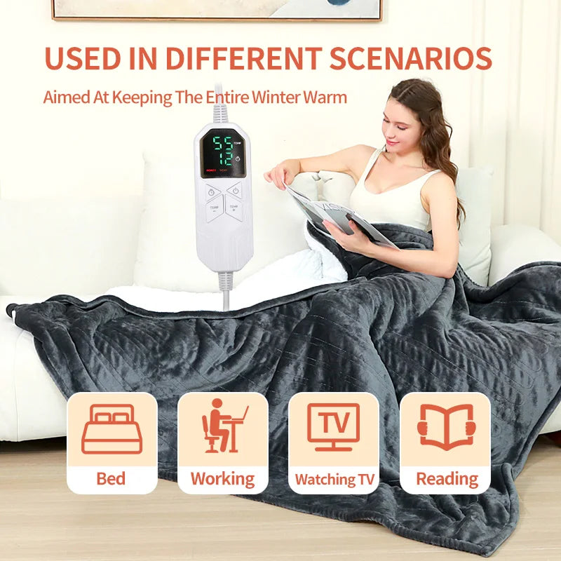 Plaid chauffant avec télécommande, gris M 80x140 cm – Couverture électrique avec écran numérique pour canapé | Sulvida