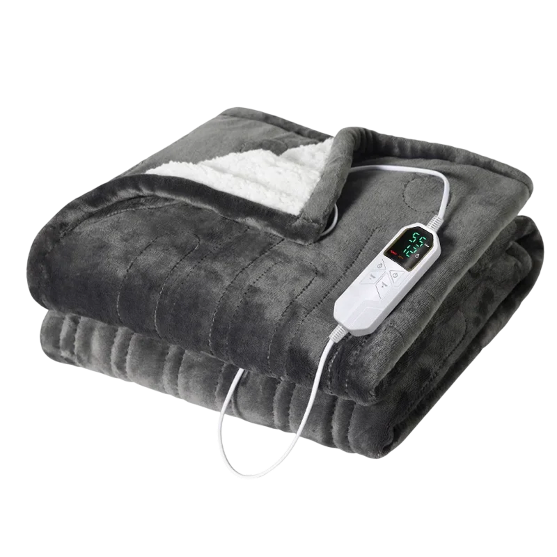 Plaid chauffant avec télécommande, gris M 80x140 cm – Couverture électrique avec écran numérique pour canapé | Sulvida