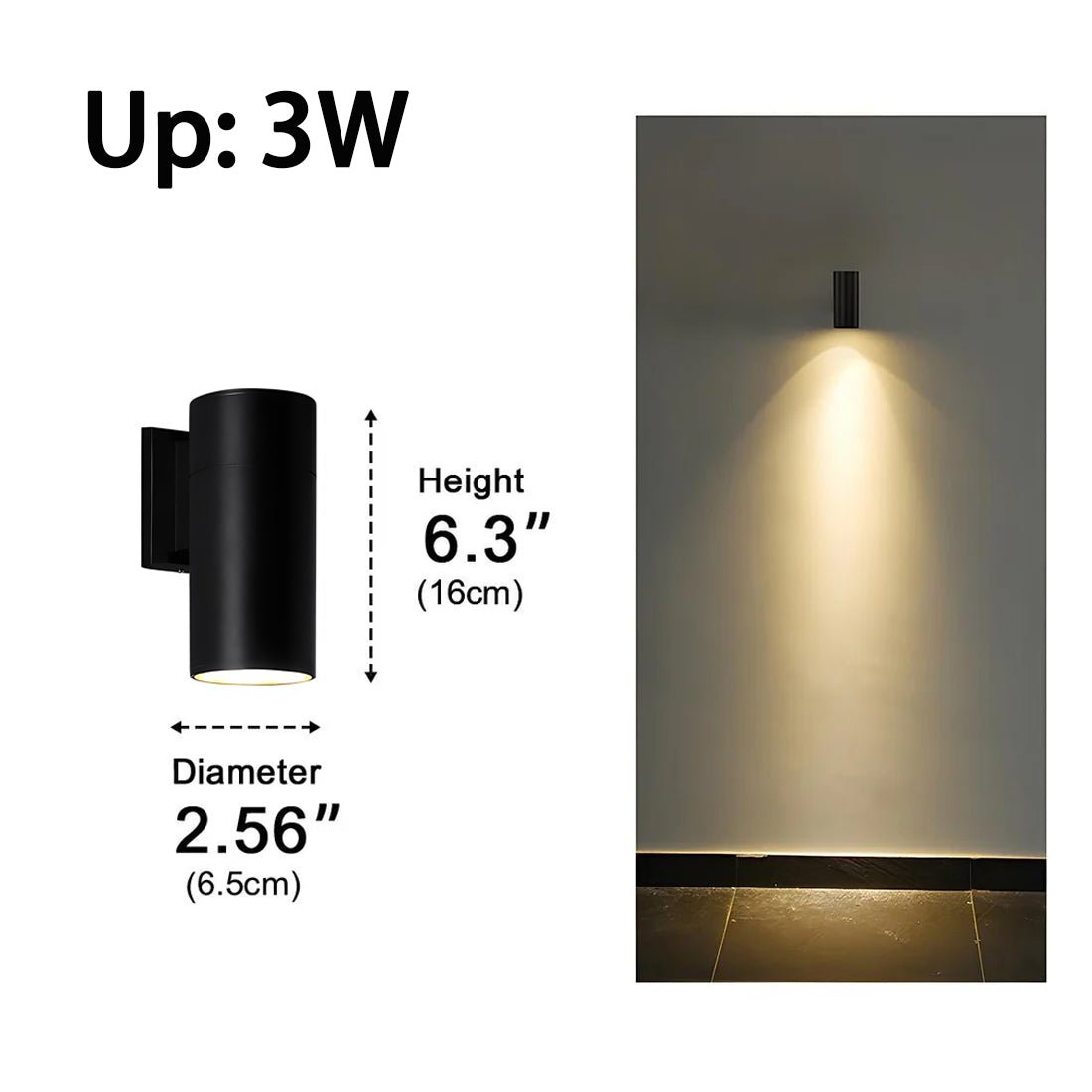 Cilindervormige LED Wandlamp Buiten Zwart Waterdicht Up Down Verlichting Tuinlamp Buitenlamp Outdoor | Sulvida