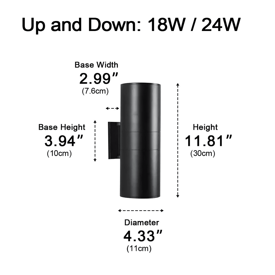 Cilindervormige LED Wandlamp Buiten Zwart Waterdicht Up Down Verlichting Tuinlamp Buitenlamp Outdoor | Sulvida