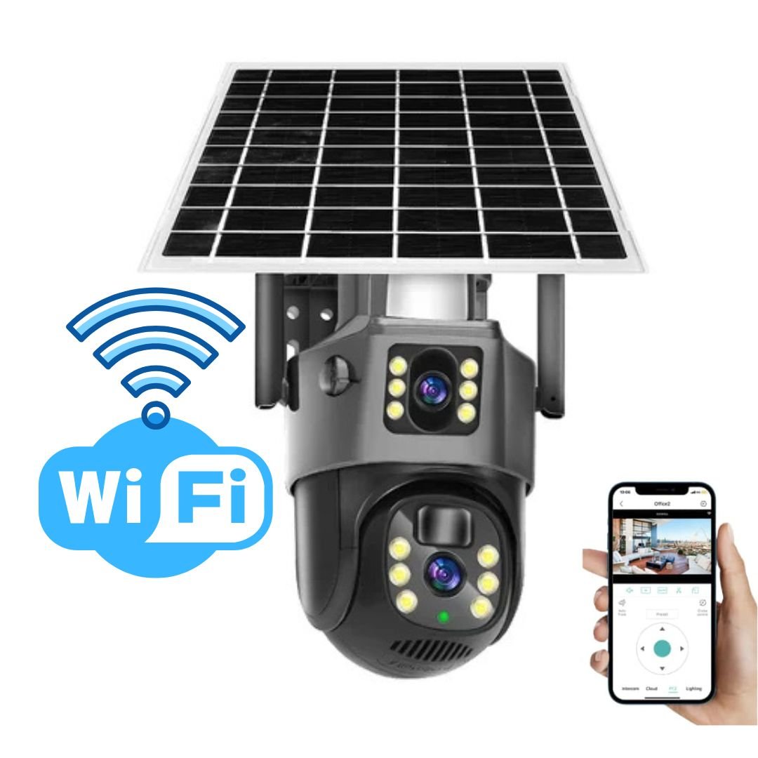 Draadloze 4K Beveiligingscamera op Zonne-energie – Dubbele Lens met 10× Zoom – WiFi of 4G Outdoor Bewaking | Sulvida
