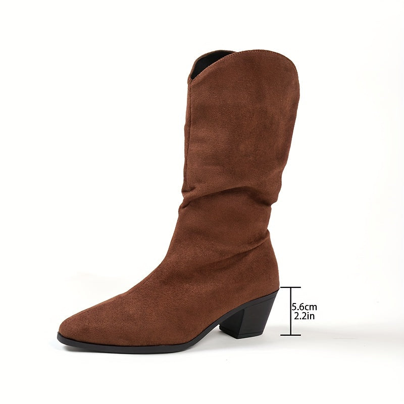 Bottes de cowboy pour femme en velours à talons hauts, style western, chaussures de fête élégantes pour l’automne, confortables | Sulvida