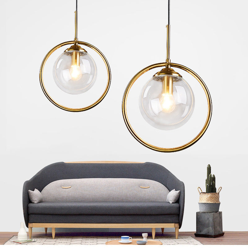 Glazen Hanglamp met Metalen Ring Dimbaar LED Verlichting voor Eetkamer Woonkamer Slaapkamer 10-15m² Modern | Sulvida